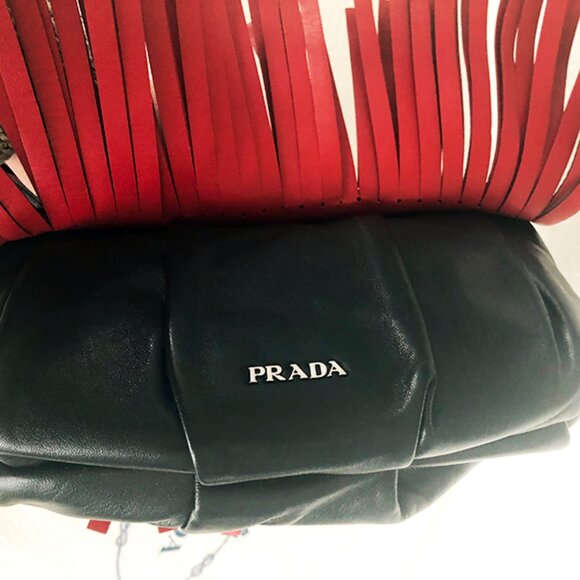 RARE, AUTHENTIC Black & Red Prada Fringe Leather Wristlet NWT - Picture 6 of 9